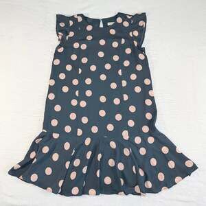 LOFT Navy Blue and Pink Polka Dot Flutter Sleeve Flounce Hem Mini Dress Size L